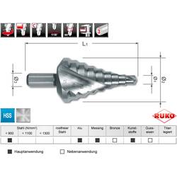 RUKO 101092 101092 HSS stupňovitý vrták Celková délka 79 mm Trojboká stopka 1 ks