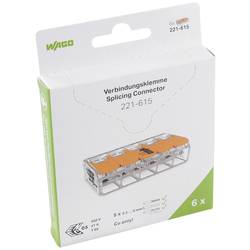 WAGO 221-615, 221, kabelová svorka, 0.5-6 mm², kontakty 5, transparentní, oranžová, 6 ks