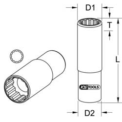 KS Tools 918.3990 Speciální nástrčný klíč CHROMEplus® 3/8, tenkostěnný, 14 mm