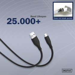 Digitus USB kabel USB 2.0 USB-A zástrčka, USB-C ® zástrčka 0.50 m černá flexibilní provedení, flexibilní provedení, s USB, silikonový, Vynikající odolnost