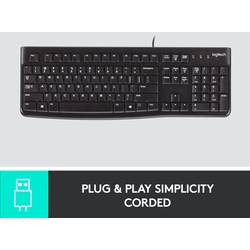 Logitech K120 Keyboard kabelový, USB klávesnice německá, QWERTZ černá odolné proti stříkající vodě