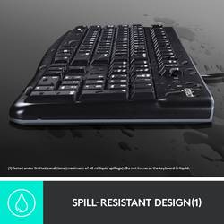 Logitech K120 Keyboard kabelový, USB klávesnice německá, QWERTZ černá odolné proti stříkající vodě