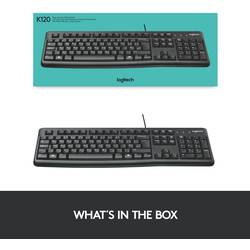 Logitech K120 Keyboard kabelový, USB klávesnice německá, QWERTZ černá odolné proti stříkající vodě
