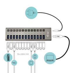 i-tec U3CHARGEHUB13 USB Hub 13 portů USB-A USB 3.0 5 GBit/s šedá I-TEC USB 3.0 Charging HUB 13 Port