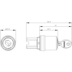 Siemens 3SU10505BF010AA0 3SU1050-5BF01-0AA0 klíčový spínač kovový přední prstenec, Vysoký lesk simulované kolečko černá 1 x 90 ° na klíč 1 ks