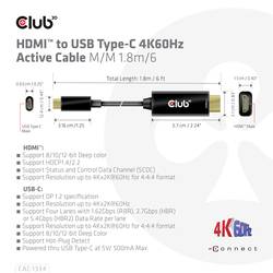 club3D HDMI / USB-C® kabel Zástrčka HDMI-A, USB-C ® zástrčka 1.80 m černá CAC-1334 HDMI kabel