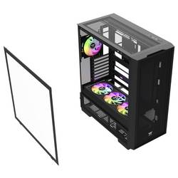 Thermaltake S380 TG ARGB Black midi tower PC skříň černá boční okno, integrované osvětlení, 2 předinstalované LED ventilátory