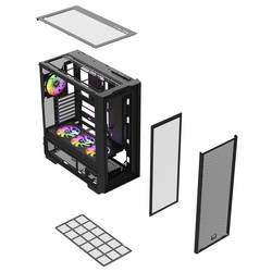 Thermaltake S380 TG ARGB Black midi tower PC skříň černá boční okno, integrované osvětlení, 2 předinstalované LED ventilátory