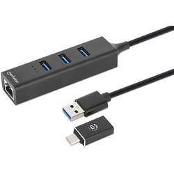 Manhattan 180894 USB Hub 4 porty USB-A, RJ45 USB 3.0 5 GBit/s s vestavěnou síťovou přípojkou černá 180894
