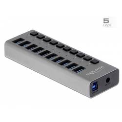 Delock 63670 USB Hub 10 portů USB-A USB 3.1 Gen1 5 GBit/s s konektorem USB C šedá 63670