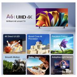 Hisense 65A6N LED TV, 164 cm 65 palec, E (A - G), DVB-T2, DVB-C, DVB-S2, UHD, Smart TV, WLAN, černá