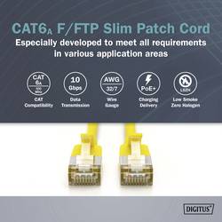 Digitus DK-1632-A-005S-Y RJ45 síťové kabely, propojovací kabely CAT 6A F/FTP 0.5 m žlutá barevně rozlišený, stíněný, točený drát, S průchodkou chránící proti