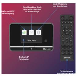Albrecht DR 521 27521 stolní rádio, DAB+, FM, AUX, Bluetooth, DAB+, FM, vč. dálkového ovládání, funkce alarmu, černá