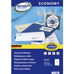Europe 100 ELA027 univerzální etikety 210 x 297 mm papír bílá 100 ks trvalé inkoustová tiskárna, laserová tiskárna, barevná laserová tiskárna, kopírka, barevná