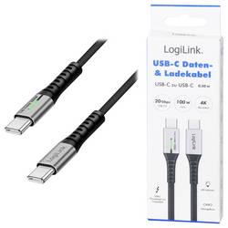 LogiLink Kabel USB-C USB 3.2 Gen2x2 USB-C ® zástrčka 0.50 m černá s LED, 4K UHD, oboustranně zapojitelná zástrčka CU0431