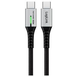 LogiLink Kabel USB-C USB 3.2 Gen2x2 USB-C ® zástrčka 0.30 m černá s LED, 4K UHD, oboustranně zapojitelná zástrčka CU0430