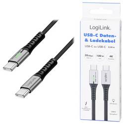 LogiLink Kabel USB-C USB 3.2 Gen2x2 USB-C ® zástrčka 0.30 m černá s LED, 4K UHD, oboustranně zapojitelná zástrčka CU0430