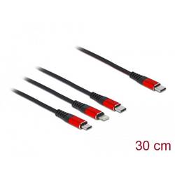 Delock Nabíjecí kabel USB USB 2.0 USB-C ® zástrčka, USB-C ® zástrčka, USB Micro-B zástrčka, Apple Lightning konektor 0.30 m černá, červená 86710
