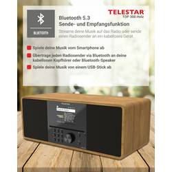 Telestar TOP 300 Holz 5701300 rádio CD, internetové, DAB+, FM, USB, Wi-Fi, internet, DAB+, CD, Bluetooth, AUX, vč. dálkového ovládání, dřevo