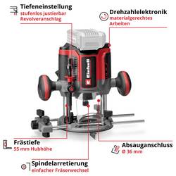 Einhell Professional TP-RO 18/55 Li BL - Solo vrchní frézka , bezkartáčové, bez akumulátoru, bez nabíječky, vč. paralelního dorazu, vč. příslušenství, 4350425