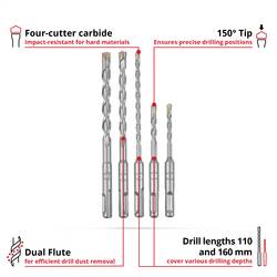 Einhell 265505 40CR-ocel sada vrtáku do betonu 5dílná 5 mm, 6 mm, 8 mm, 10 mm SDS plus 1 sada