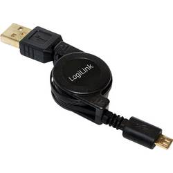 LogiLink USB kabel USB 2.0 USB-A zástrčka, USB Micro-B zástrčka 0.75 m černá včetně automatického navíjení CU0090