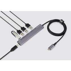 Renkforce RF-6700798 USB Hub 4 porty USB-A USB 3.2 Gen2 10 GBit/s s konektorem USB C, s hliníkovým krytem, Nabíjecí přípojka USB-C® PD vesmírná šedá