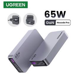 UGREEN Nexode Pro nabíjecí adaptér, GaN, USB-C® zásuvka, USB-C® zásuvka, USB-A zásuvka, 65 W, Power Delivery 3.0, šedá