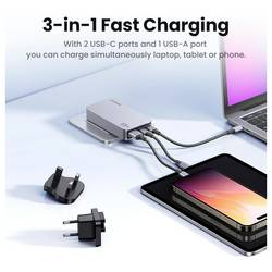 UGREEN Nexode Pro nabíjecí adaptér, GaN, USB-C® zásuvka, USB-C® zásuvka, USB-A zásuvka, 65 W, Power Delivery 3.0, šedá