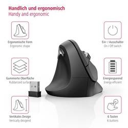 Hama optická ergonomická myš, přenos bezdrátový, 6 tlačítko, 1800 dpi, černá