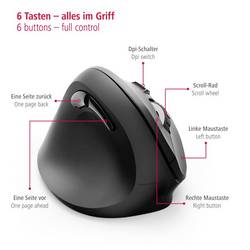 Hama optická ergonomická myš, přenos bezdrátový, 6 tlačítko, 1800 dpi, černá