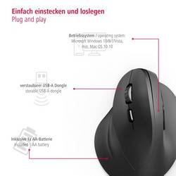 Hama optická ergonomická myš, přenos bezdrátový, 6 tlačítko, 1800 dpi, černá
