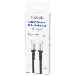 LogiLink Kabel USB-C USB 2.0 USB-C ® zástrčka 0.50 m černá s LED, oboustranně zapojitelná zástrčka CU0421