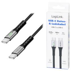 LogiLink Kabel USB-C USB 2.0 USB-C ® zástrčka 0.50 m černá s LED, oboustranně zapojitelná zástrčka CU0421