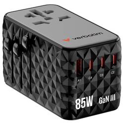 Verbatim Charge n Travel GaN III cestovní nabíječka, GaN, s adaptérem pro Evropu, s britským adaptérem, s americkým adaptérem, 1x USB A , 3x USB-C®, 85 W,