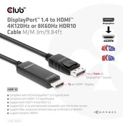 club3D DisplayPort / HDMI kabel Konektor DisplayPort, Zástrčka HDMI-A 3.00 m černá CAC-1087 Kabel DisplayPort