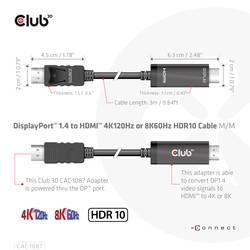 club3D DisplayPort / HDMI kabel Konektor DisplayPort, Zástrčka HDMI-A 3.00 m černá CAC-1087 Kabel DisplayPort