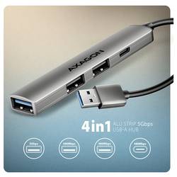 AXAGON HUE-STA USB Hub 4 porty USB-C®, USB-A 5 GBit/s s hliníkovým krytem šedá