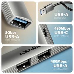 AXAGON HUE-STA USB Hub 4 porty USB-C®, USB-A 5 GBit/s s hliníkovým krytem šedá