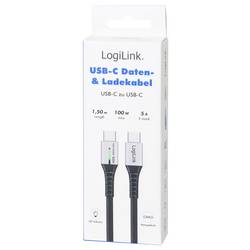 LogiLink Kabel USB-C USB 2.0 USB-C ® zástrčka 1.50 m černá s LED, oboustranně zapojitelná zástrčka CU0423