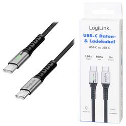 LogiLink Kabel USB-C USB 2.0 USB-C ® zástrčka 1.50 m černá s LED, oboustranně zapojitelná zástrčka CU0423