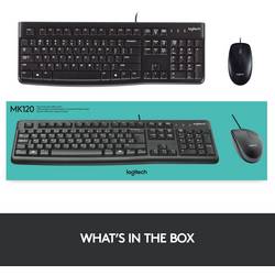 Logitech MK120 Desktop USB sada klávesnice a myše odolné proti stříkající vodě německá, QWERTZ černá