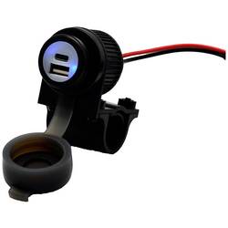 Albrecht Motocykl Duo USB a + C zásuvka QC3.0, 12-24 V. Proudová zatížitelnost (max.)=2 A Dvojitá USB zásuvka pro montáž na motocykl 12 V
