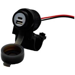 Albrecht Motocykl Duo USB a + C zásuvka QC3.0, 12-24 V. Proudová zatížitelnost (max.)=2 A Dvojitá USB zásuvka pro montáž na motocykl 12 V