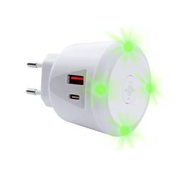 EcoSavers USB Timer Charger USB nabíječka, 1x USB A , 1x USB-C®, 20 W, bílá
