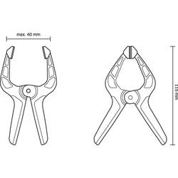 TOOLCRAFT 1611470 pružinová svorka Rozpětí (max.):40 mm Vnější délka: 115 mm Délka vyložení:50 mm