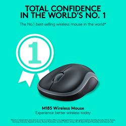 Logitech M185 optická myš, přenos bezdrátový, 2 tlačítko, 1000 dpi, šedá