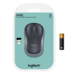 Logitech M185 optická myš, přenos bezdrátový, 2 tlačítko, 1000 dpi, šedá