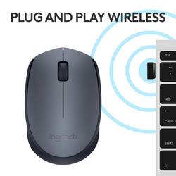 Logitech M170 optická myš, přenos bezdrátový, 3 tlačítko, 1000 dpi, šedá, černá