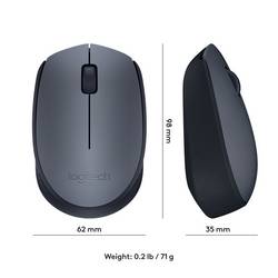 Logitech M170 optická myš, přenos bezdrátový, 3 tlačítko, 1000 dpi, šedá, černá
